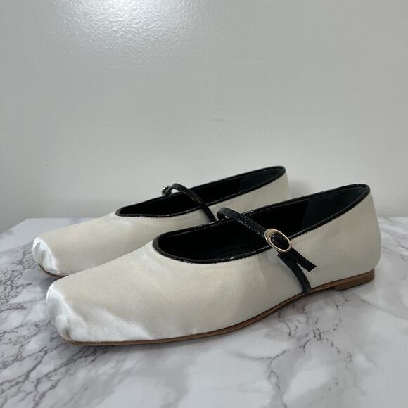 Reformation Womens Mariella Mary Jane Ballet Flats Size 5.5 Black White Minimal - Picture 1 of 15